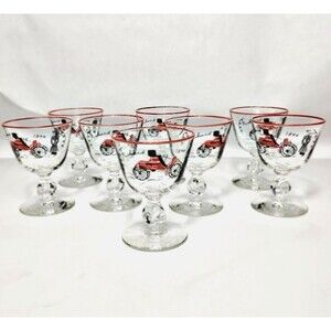 Set 8 Libbey Packard 1899 Stemmed Cordial Glasses 4" Vintage Automotive
